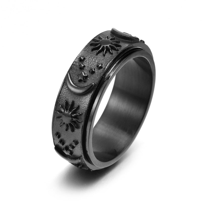 Titanium Steel Casting Rotating Stars Moon Sun Ring Ins Wind Men's Domineering Jewelry