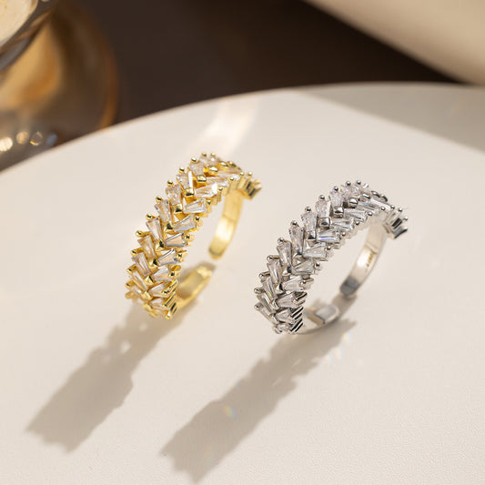 European and American Fashion Temperament Double Row Diamond Zircon Opening Adjustable Ring Female Internet Celebrity Ins Ring Hand Jewelry