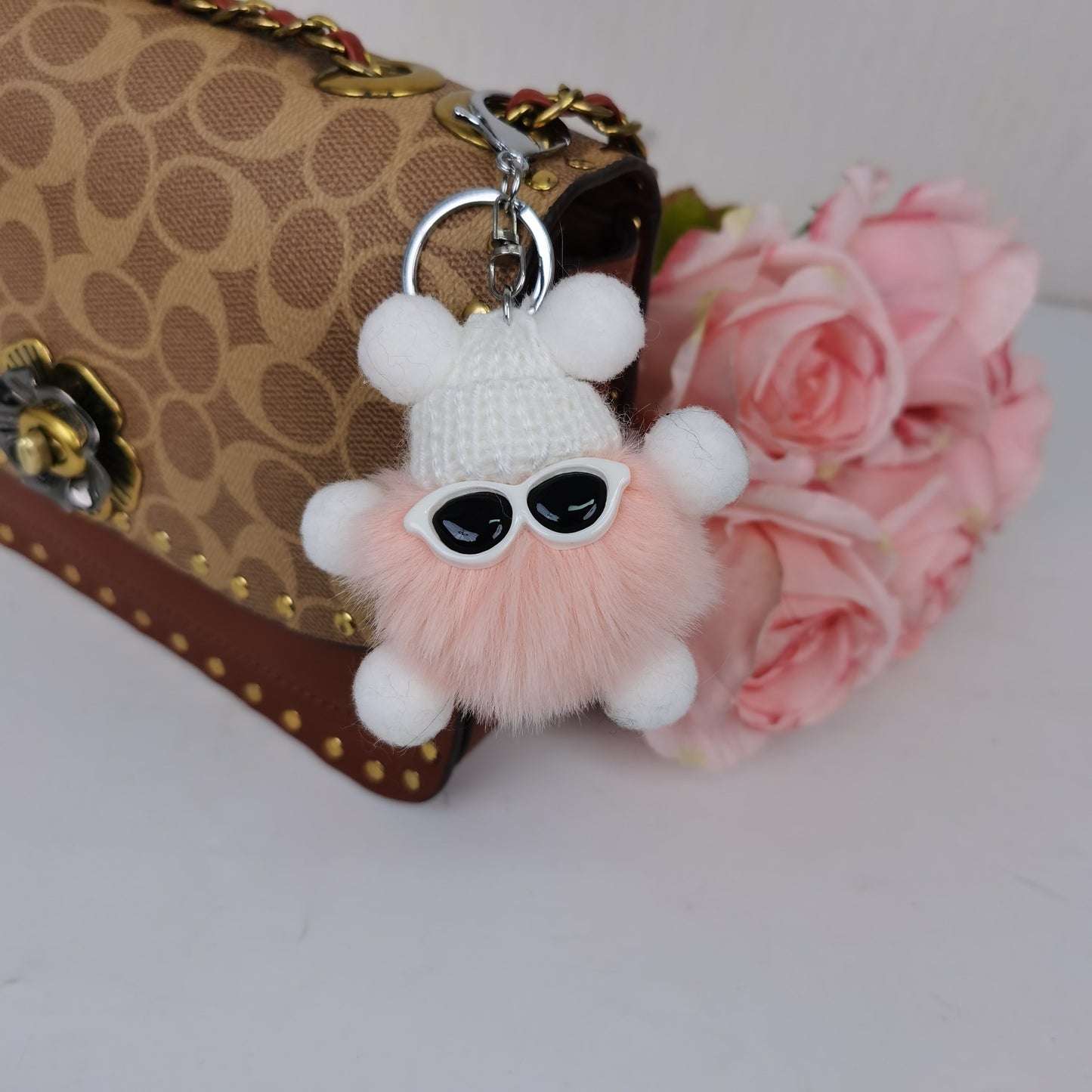 Glasses Coal Bulb Keychain Pendant Cartoon Doll Car Keychain Colored Plush Elf Bag Pendant