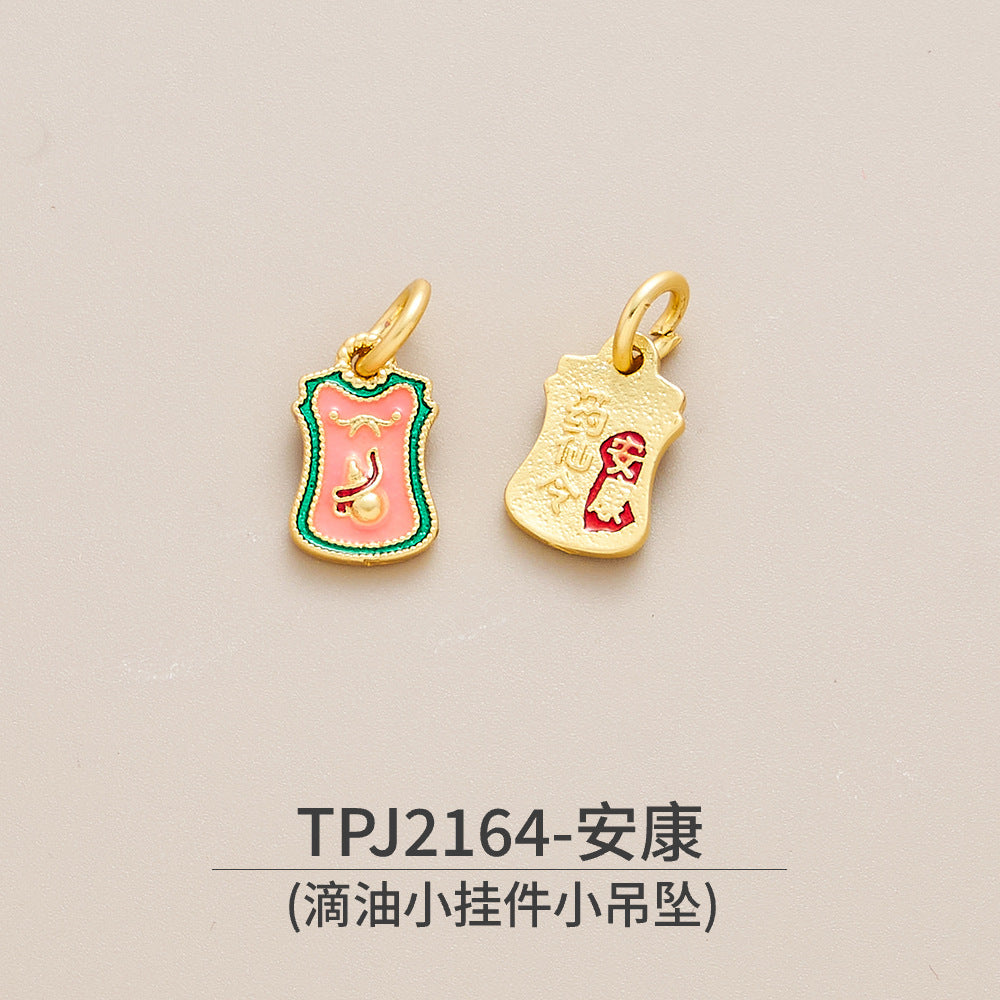 Copper, Ancient Gold, Color-preserving Dripping Oil, Small Pendant, Small Pendant, National Style Bracelet, Bracelet, Jewelry Accessories, Peace Talisman, Lucky Character