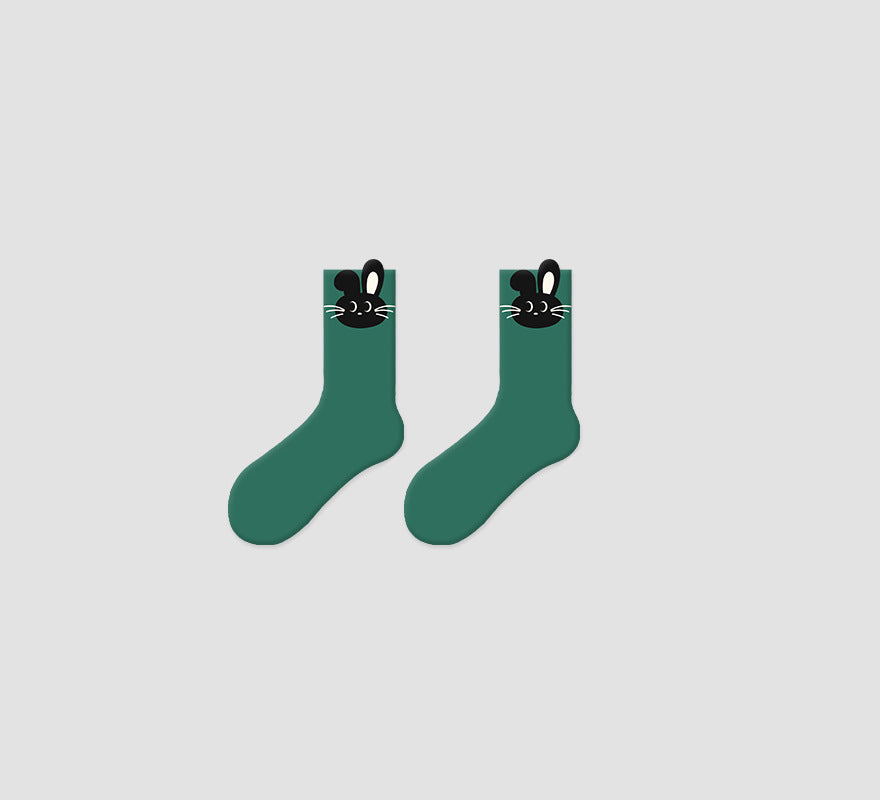 Original Socks Women's Medium Tube Socks Kitten Cute Cartoon Three-dimensional Design Cotton Socks Sweat-absorbing Breathable Tide Socks Ins Stockings