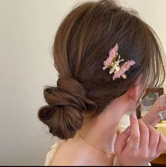New Rhinestones Will Move Butterfly Hairpins, Shiny Children's Hairpins, Three-dimensional Cute Headgear Clips, Broken Hairpins on The Side