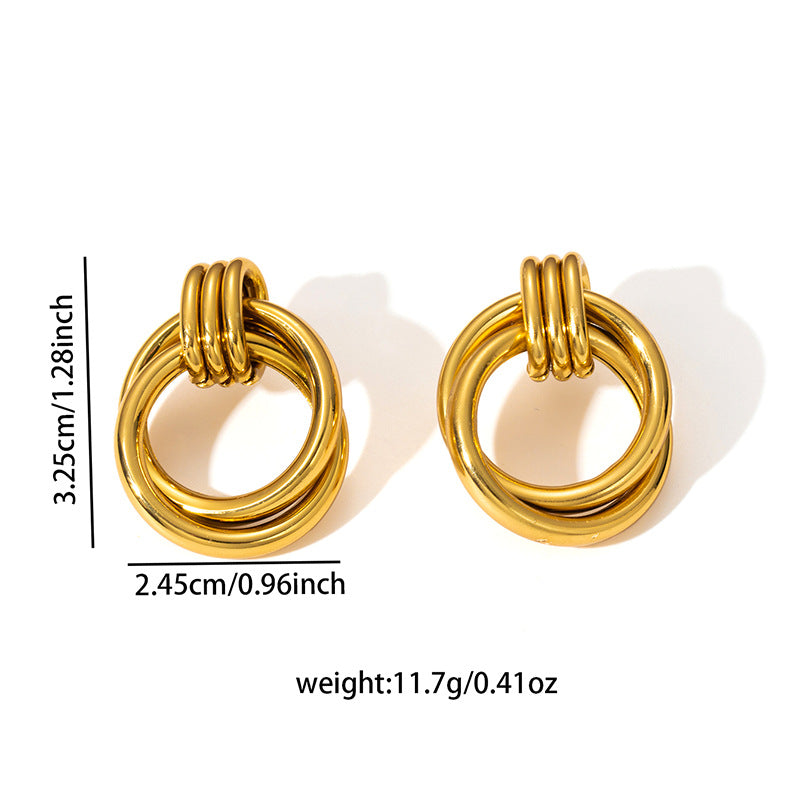 Exaggerated Titanium Steel Round Earrings Gold 18K Gold Light Luxury Earrings Fashion High Sense Love Earrings