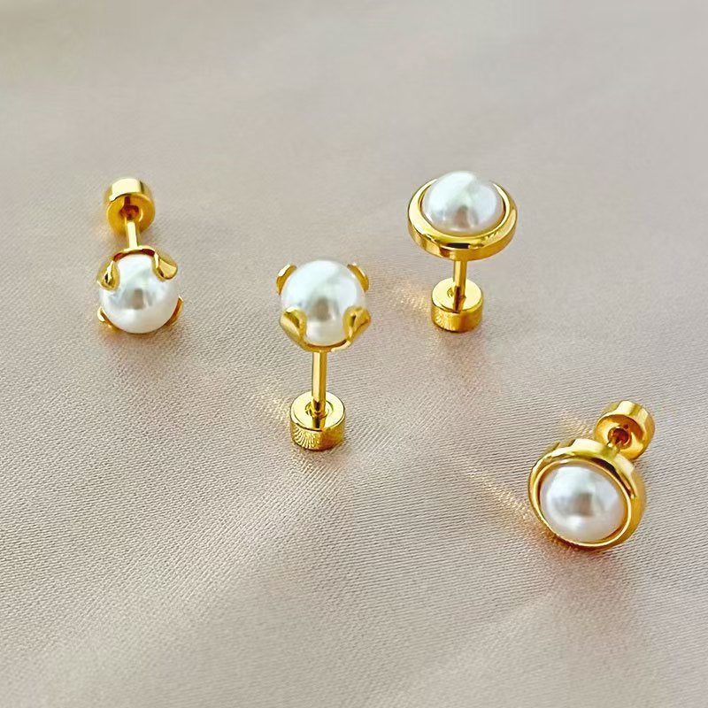 European and American Ins Wind Stainless Steel Anti-pearl Round Cake Earbone Earrings Small Ear Jewelry Wholesale