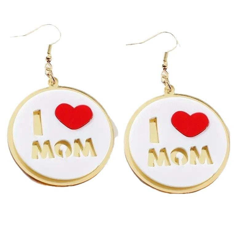 Mother's Day Pattern Round Pendant Earrings Elegant and Simple Acrylic Fashion Jewelry Gift Ear Jewelry