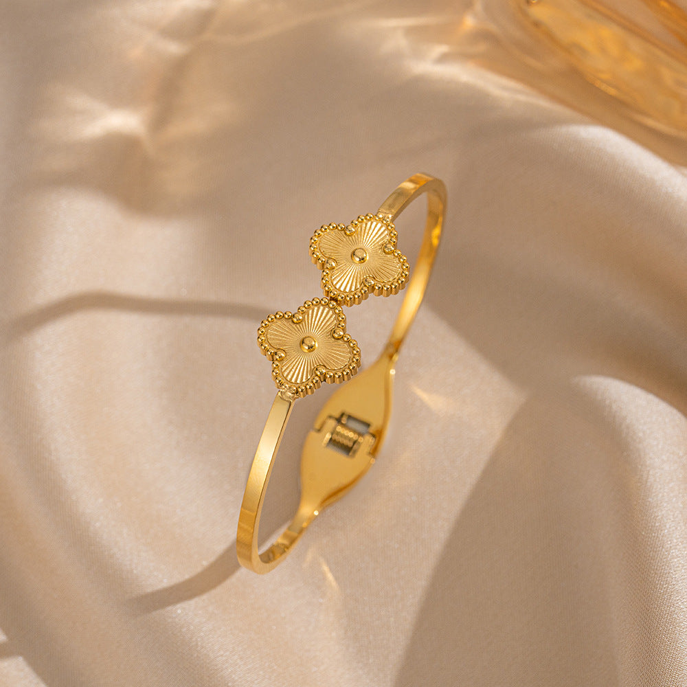 Europe and The United States Hot-selling Diamond-encrusted Titanium Steel Bracelet Women's High-grade Temperament Stainless Steel Open Bracelet Hand Jewelry - NiceOceanJewelry