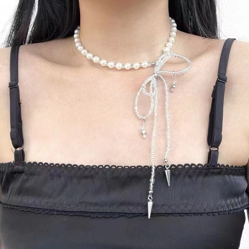 Vintage Baroque Temperament Chocker Collarbone Chain Niche Fashion Cross Pearl Stacked Multi-layer Necklace