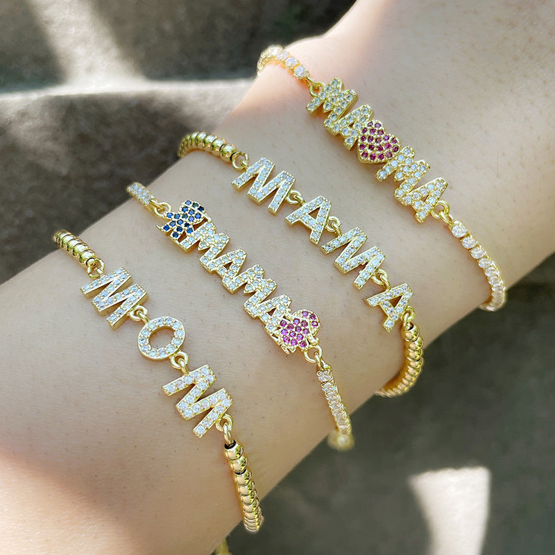 New Mother's Day Bracelet European and American Ins Creative Zircon Letter MAMA Splicing Pull Bracelet