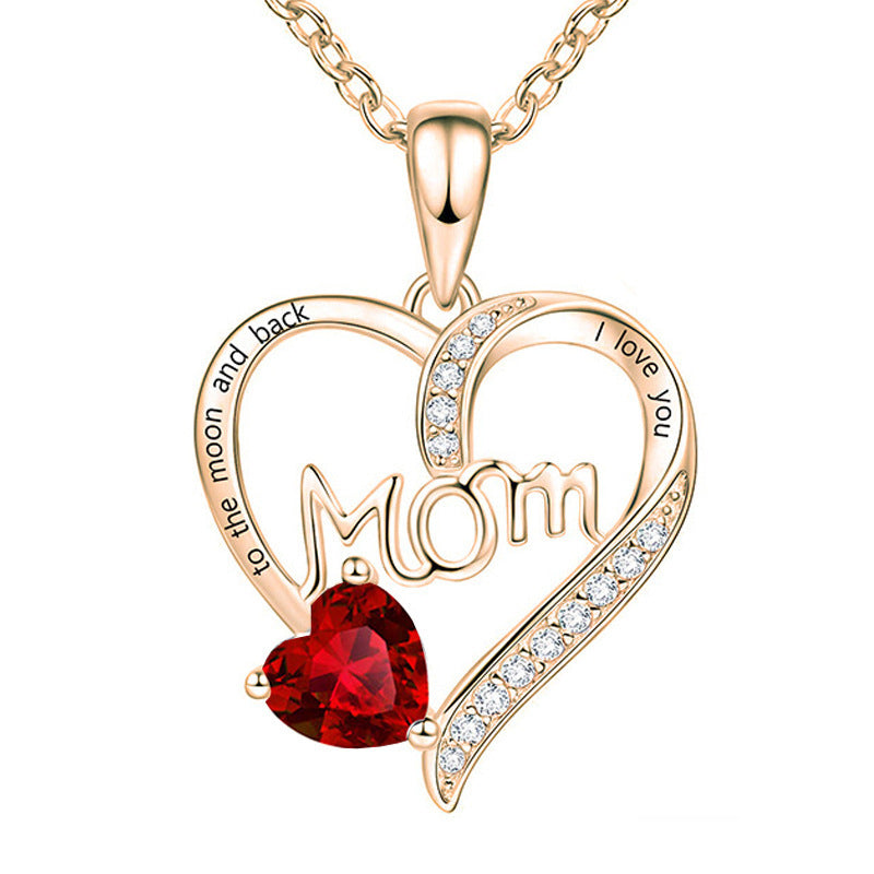 Cross-border New Mom Heart Lettering Diamond Necklace, Mother's Day Gift Necklace