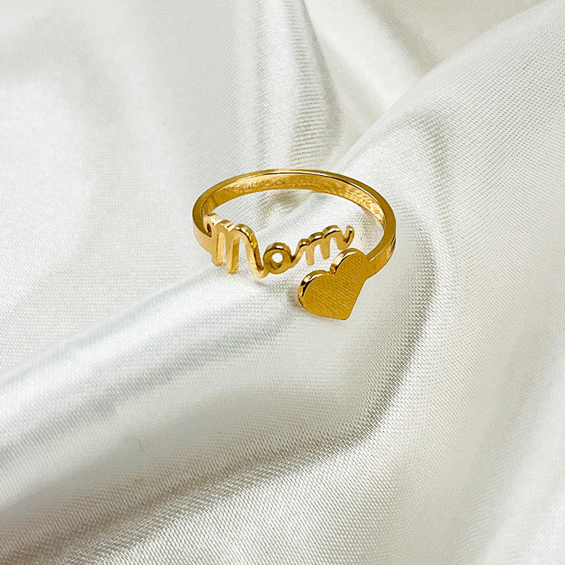Fashion New Letter Mom Love Ring Temperament Elegant and Versatile, Trendy High-end Gold-plated Ring