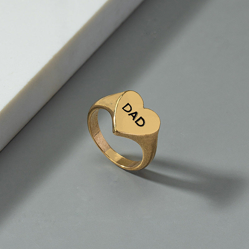 Korean Version of Fashion Simple Commuter Letter Love Ring Female Internet Celebrity Niche Design Temperament Retro Heart Ring