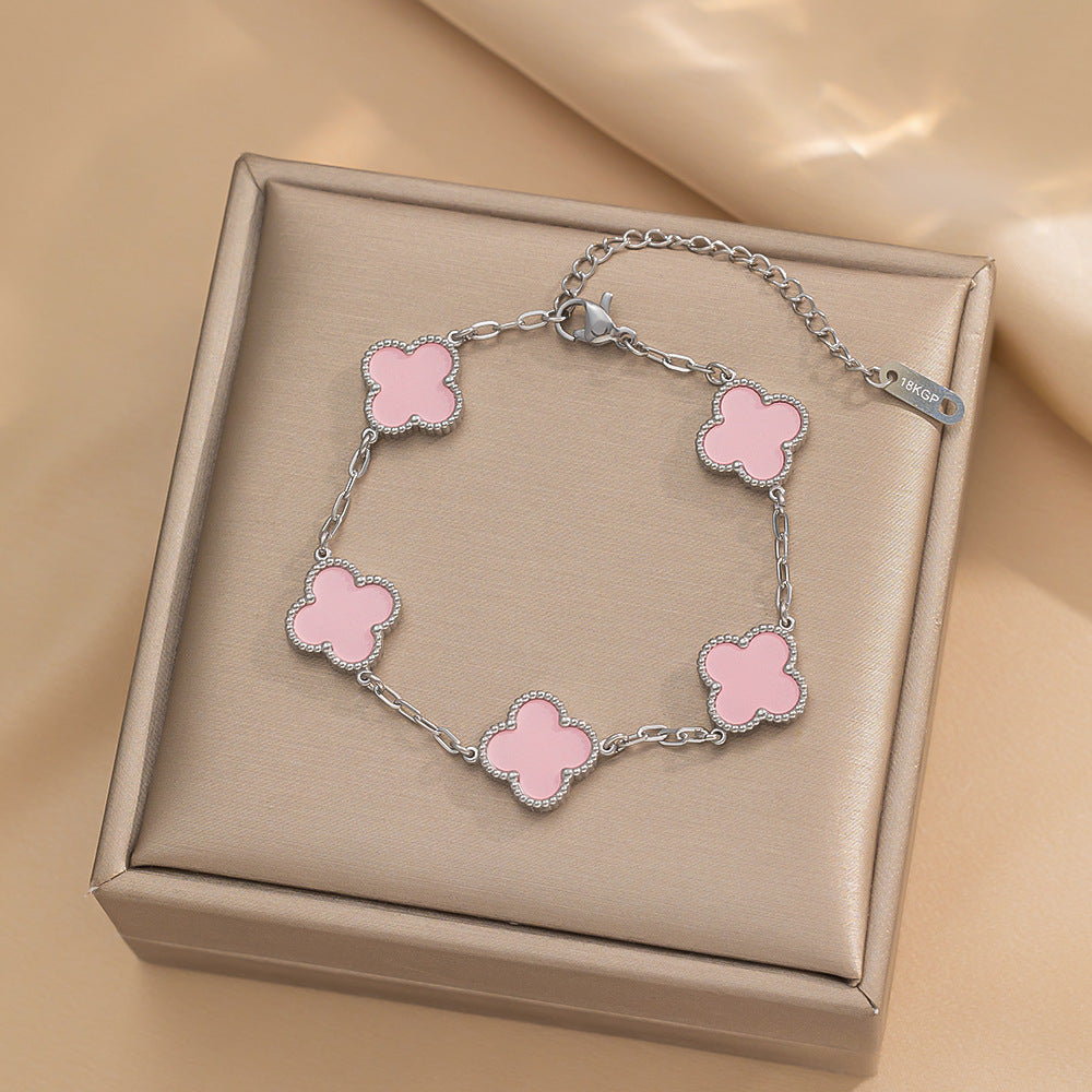 Four-leaf Clover Necklace 13MM Bracelet Stud Earrings Three-piece Set Versatile Lucky Four-leaf Clover Five-flower Bracelet Collarbone Chain Earrings