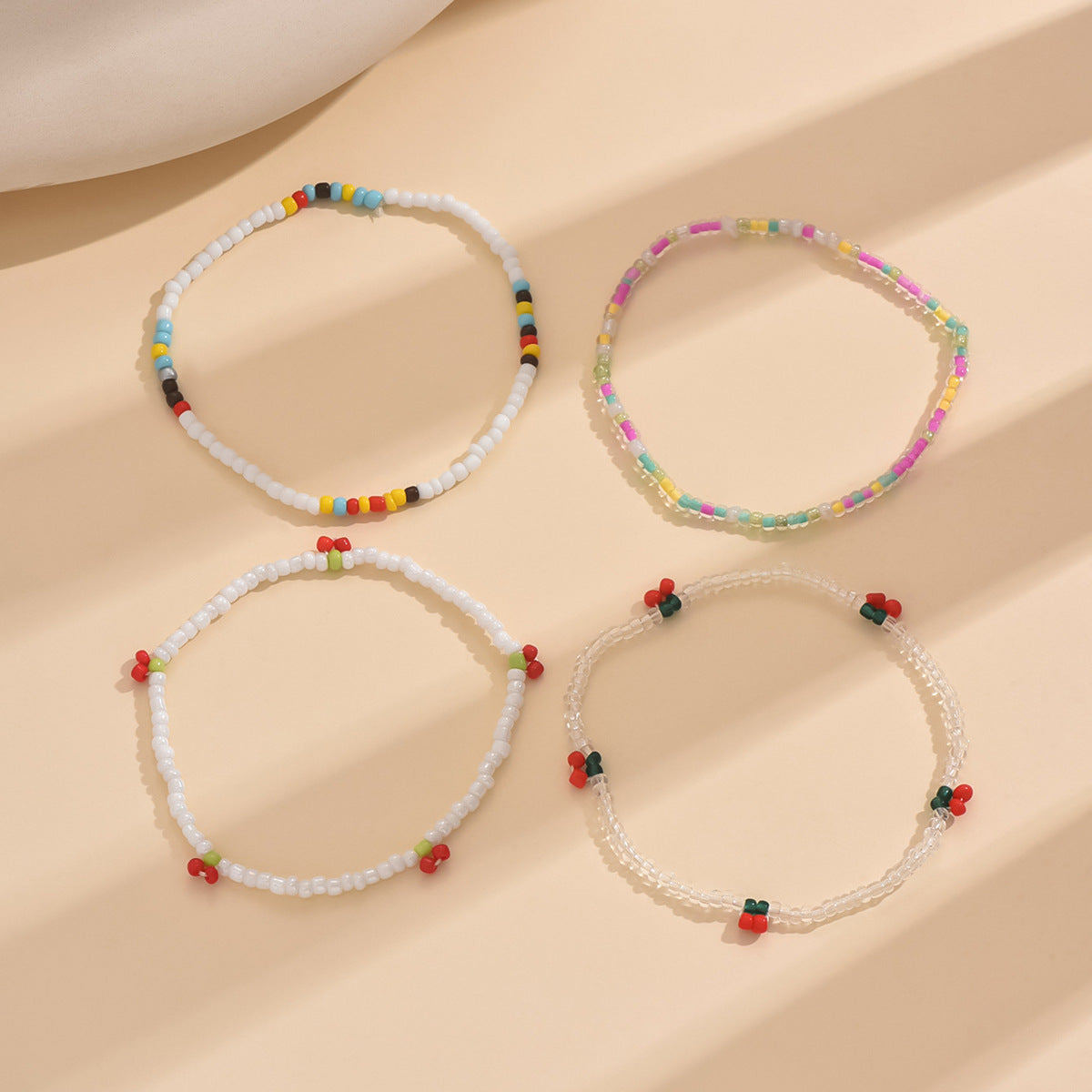European and American Jewelry Summer Small Cherry Rice Bead Anklet Simple Creative Bracelet Multi-purpose Beach Anklet Four-piece Set