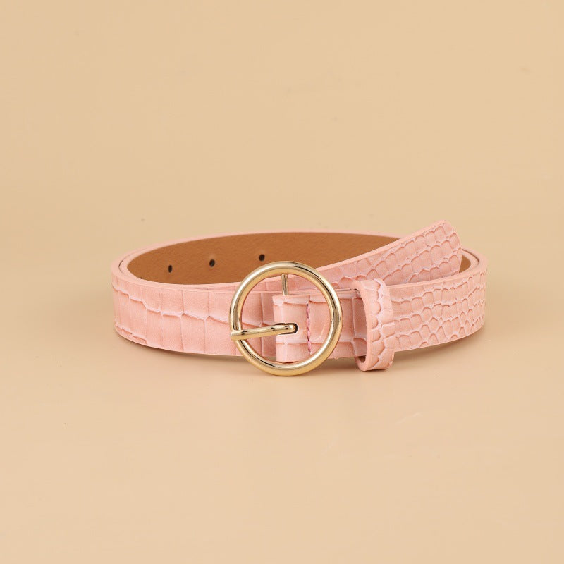 Korean Version of The New Crocodile Gold Pattern Round Buckle Belt Women's Decorative Pin Buckle Versatile Jeans Thin Belt Factory Direct Sales