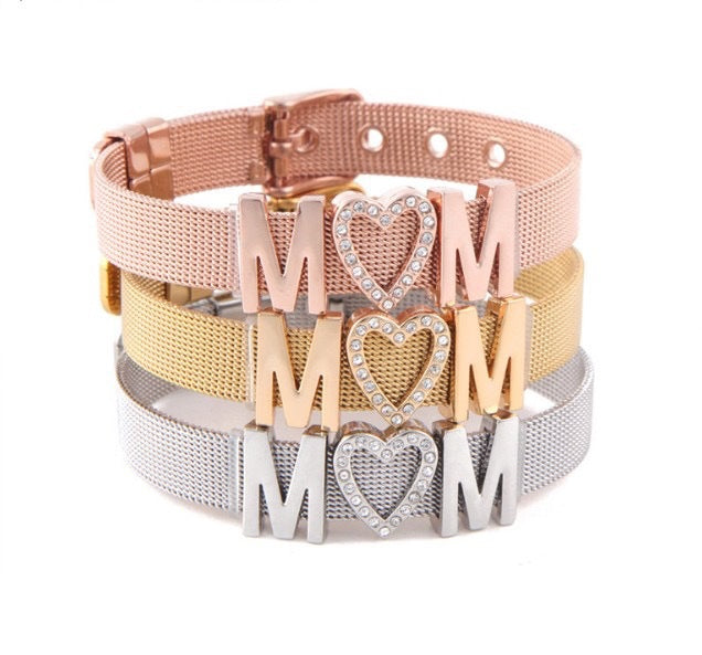 Stylish Simple Stainless Steel Mesh Strap DIY Alloy Font MOM Strap Buckle Holiday Love Gift Bracelet