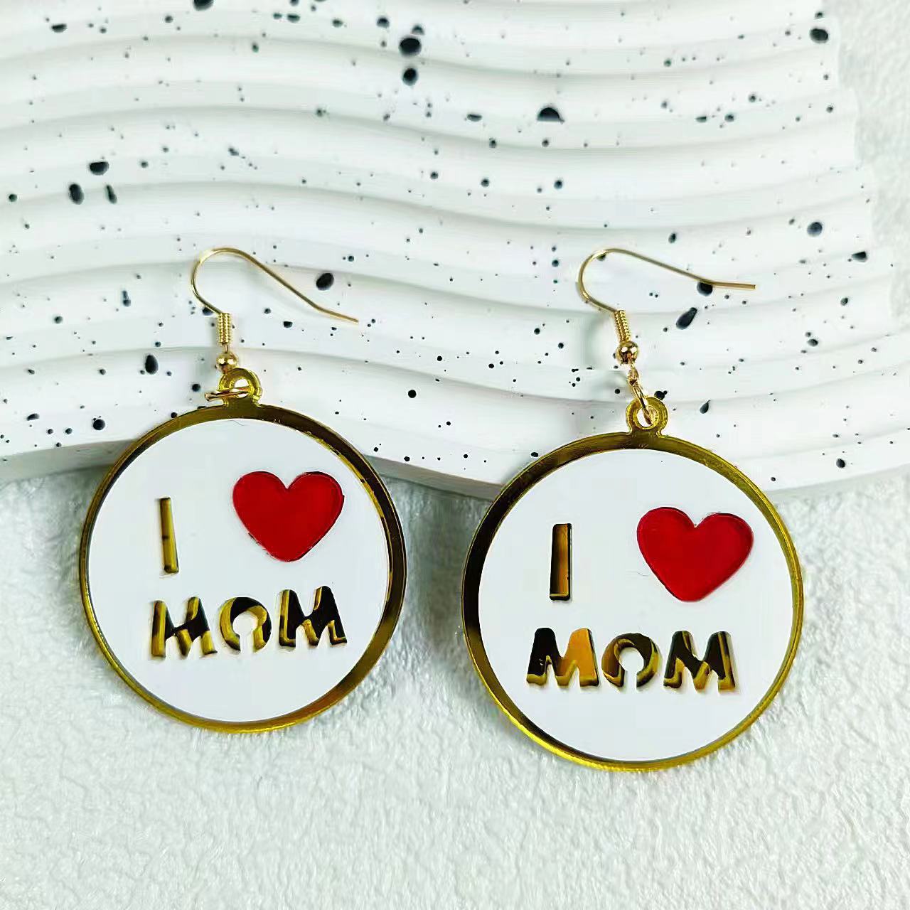 Mother's Day Pattern Round Pendant Earrings Elegant and Simple Acrylic Fashion Jewelry Gift Ear Jewelry