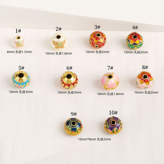 Ancient Gold Jingtai Blue Lotus Bead Partition Accessories, Enamel Color Hollow Round Bead Loose Bead Necklace Bracelet DIY Accessories