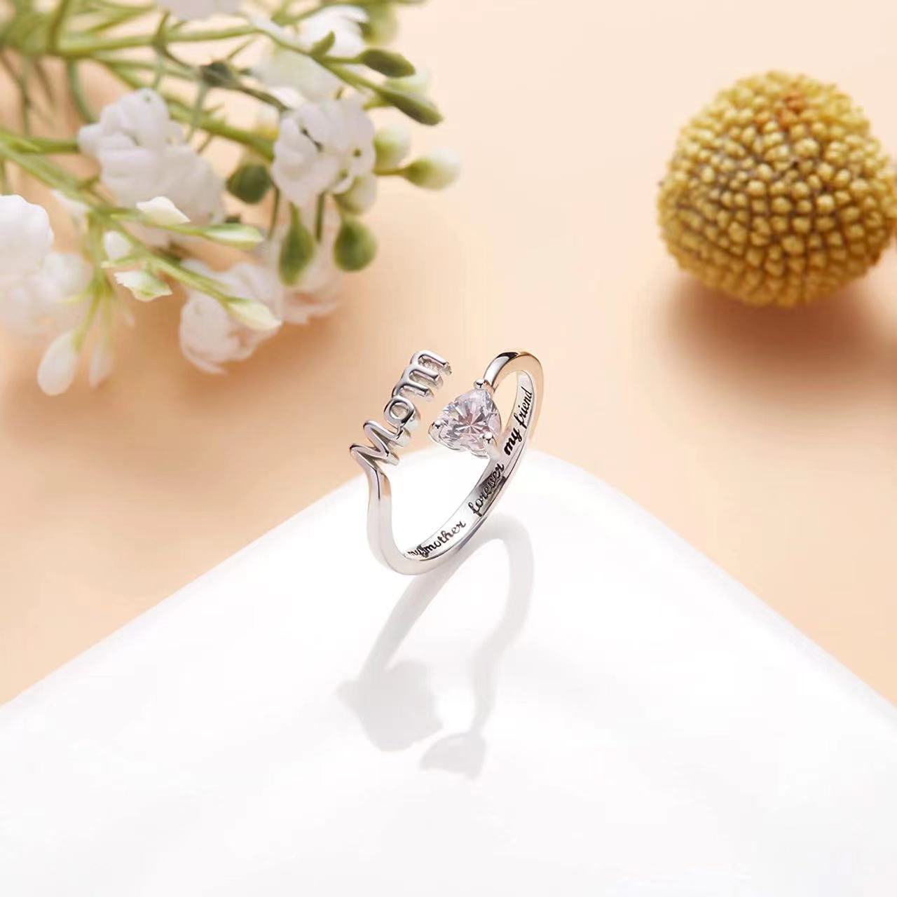 European and American New Jewelry, Creative and Simple Diamond-set MOM Opening Adjustable Women's Zircon Family Mother's Day Ring
