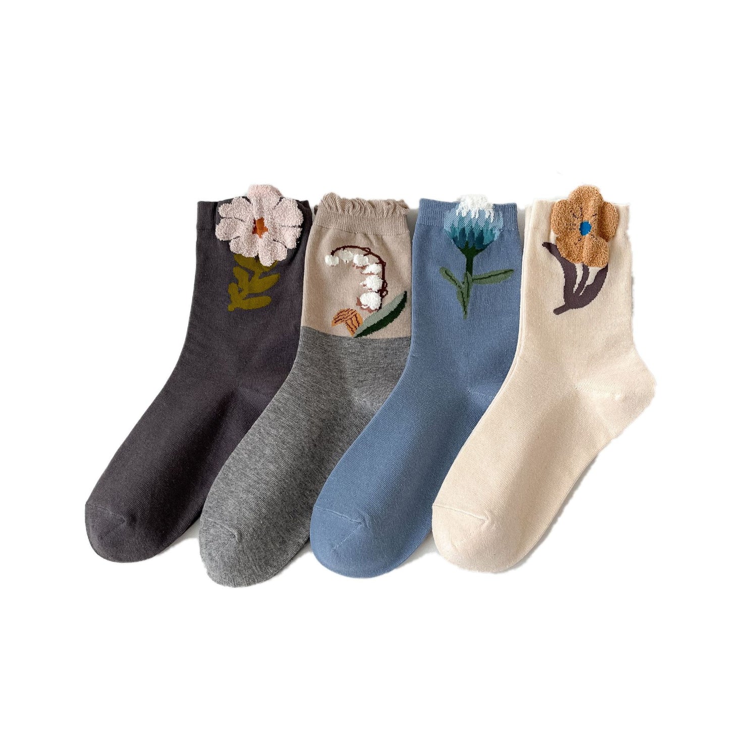 Socks Women's Pure Cotton Spring and Autumn Tube Three-dimensional Flower Cotton Socks Small Flower Japanese Trend Internet Celebrity Casual Women's Socks Wholesale