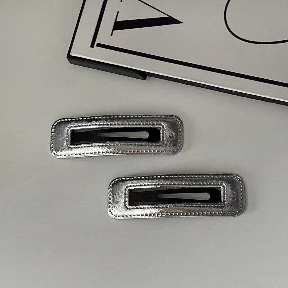 Punk Style Silver Leather Hairpin Female Metal Feeling Water Drop Bangs Clip Simple Imitation Leather BB Clip Hairpin Hairpin Hair Clip Hair Accessories
