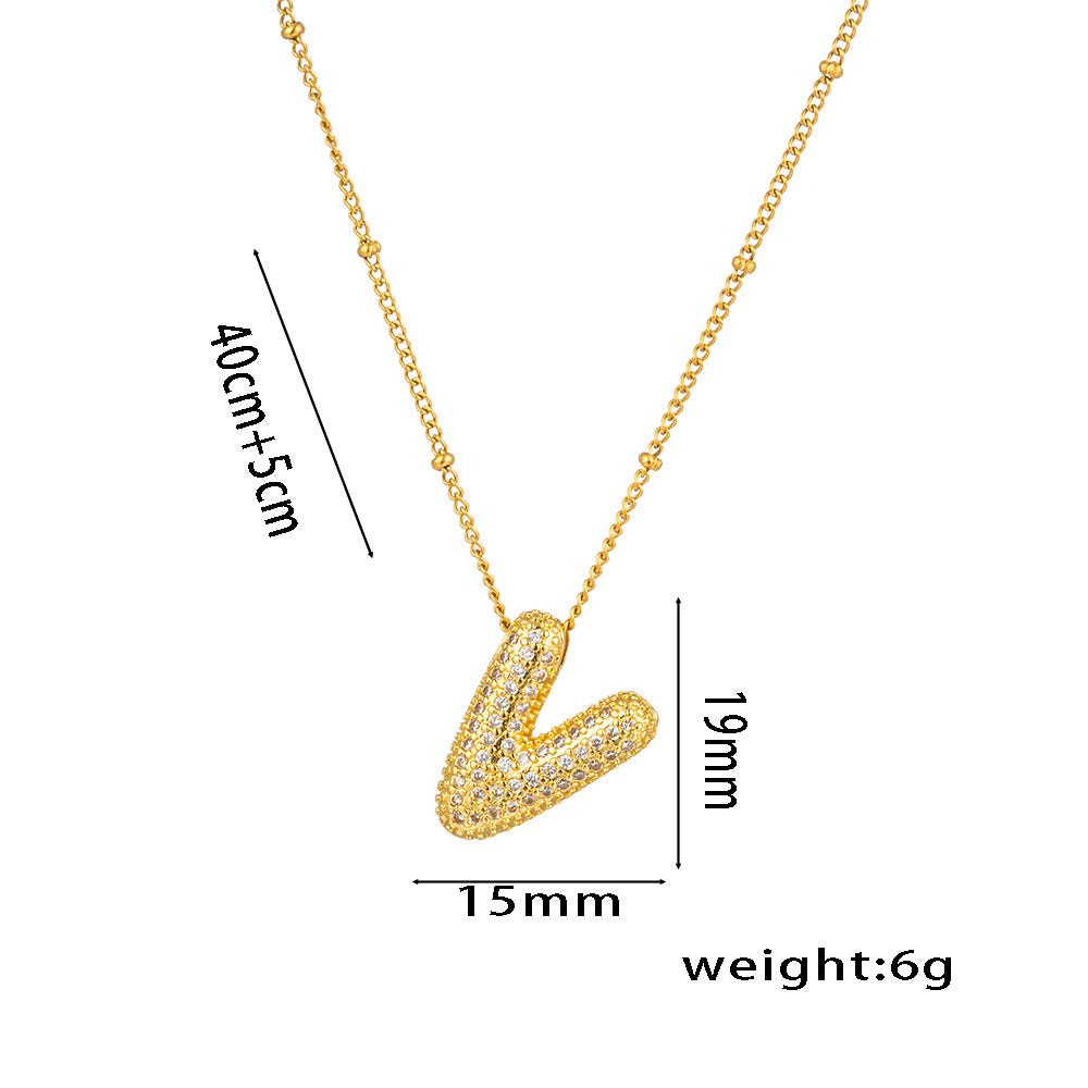 New European and American Micro-inlaid Zircon 26-letter Pendant Necklace Copper-plated 18K Gold Fashion Versatile Classic Jewelry