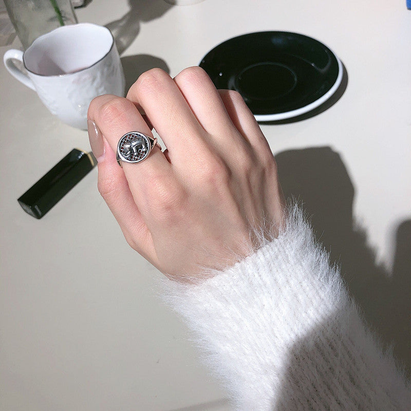925 Sterling Silver Ring Retro Thai Silver Love English Letter Hollow Index Finger Ring Niche Design Cold Wind Light Luxury