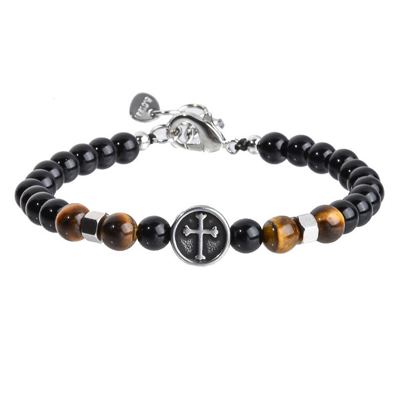 Stainless Steel Chain Copper Beads European and American Men's Bracelet Agate Crystal Tiger's Eye Beaded Jewelry Factory
