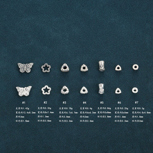 Foot Silver 999 Butterfly Bead Spacer Triangular Broken Silver Spacer Bamboo Bucket Bead Node High Rise Round Tube DIY Jewelry Accessories