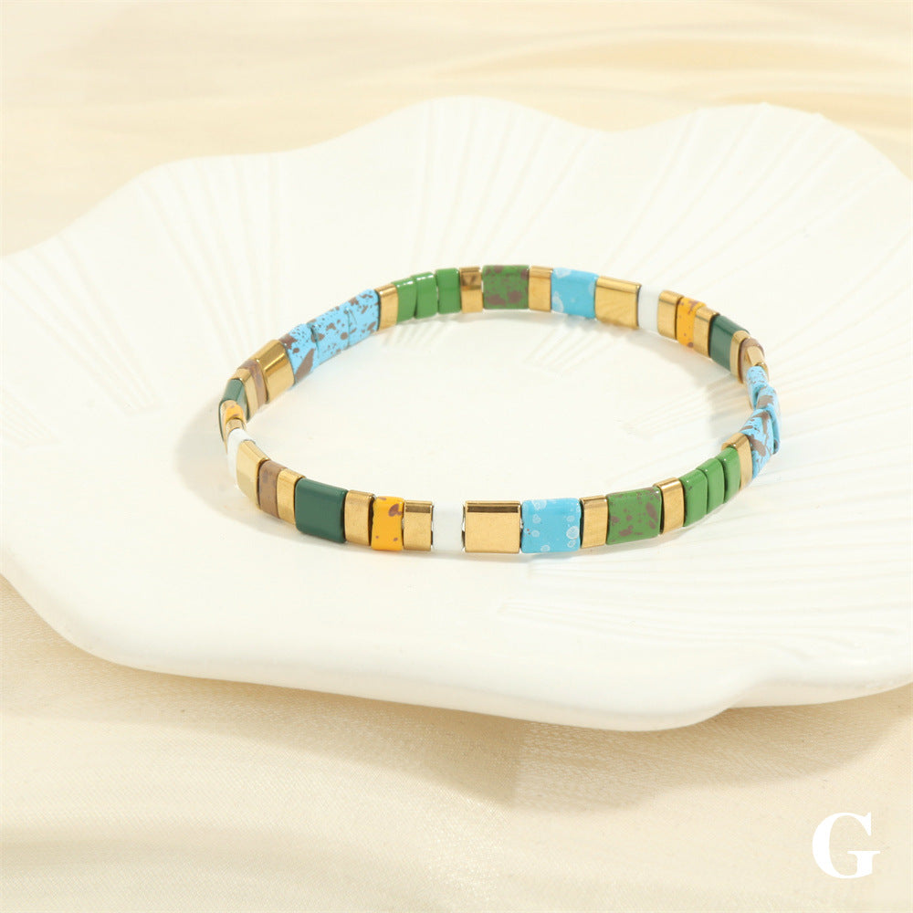 Stylish Retro Pull-up Beaded Bracelet, Simple Bohemian Hand-woven Elastic Bracelet for Women