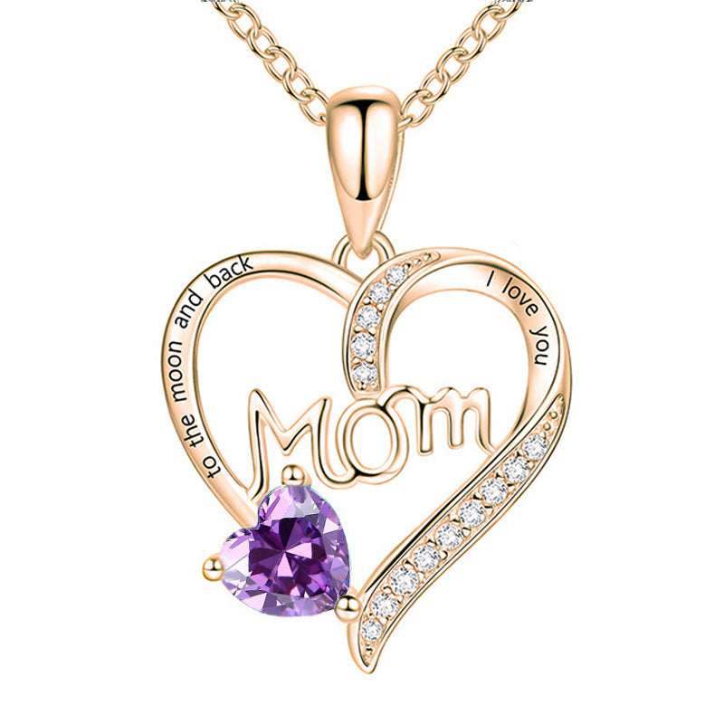 Cross-border New Mom Heart Lettering Diamond Necklace, Mother's Day Gift Necklace