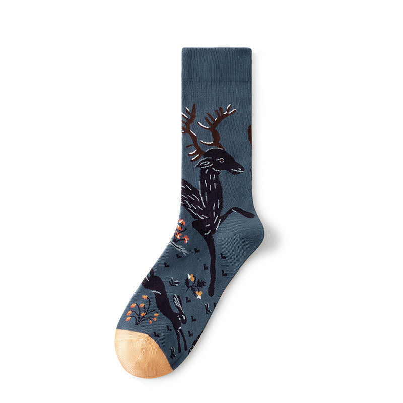 Oil Painting Socks Women's French Retro Ins Tide Autumn and Winter Abstract Tall Tube Creative Combed Cotton Women's Medium Tube Socks