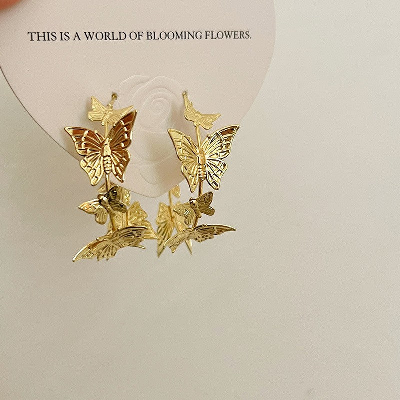 Retro Hong Kong Style Temperament Stud Earrings Female Explosion Internet Celebrity Niche High Sense Gold Earrings