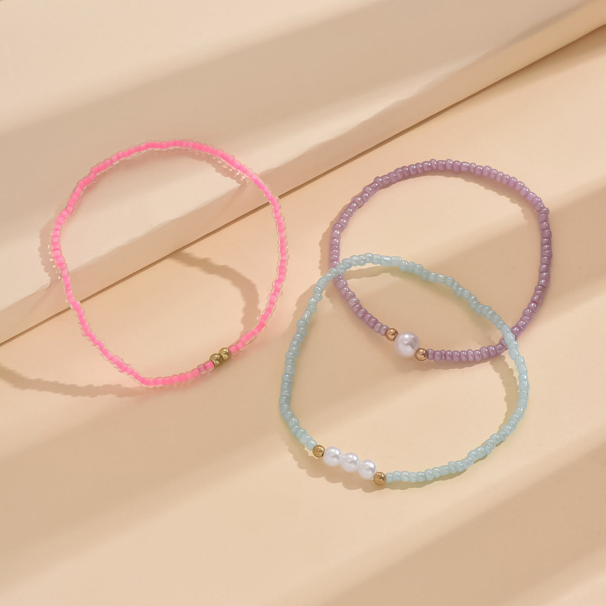European and American Jewelry Summer Pearl Rice Bead Anklet Simple Creative Bracelet Multi-purpose Beach Trend Three-piece Set