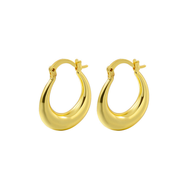 Selling French retro European and American niche minimalist oval titanium steel, gold-plated fashion earrings for women - NiceOceanJewelry