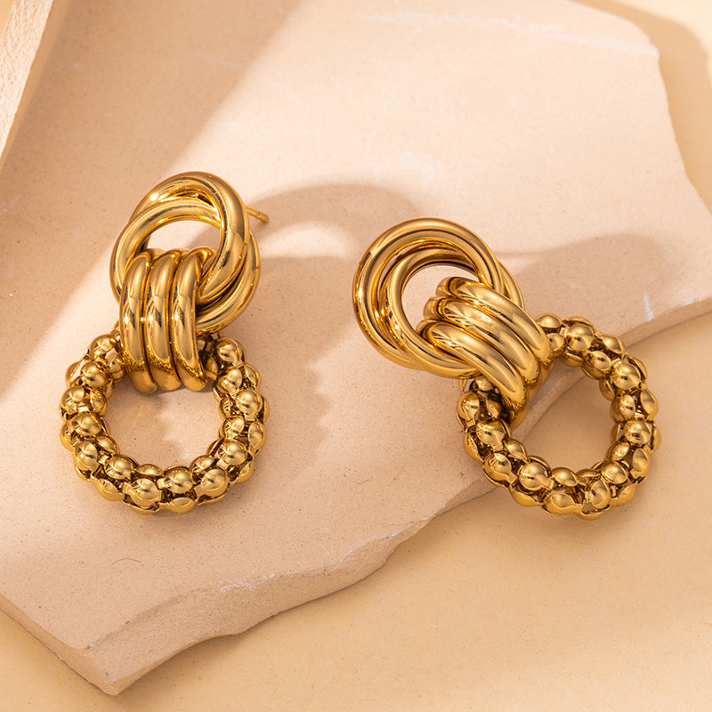 Exaggerated Titanium Steel Round Earrings Gold 18K Gold Light Luxury Earrings Fashion High Sense Love Earrings