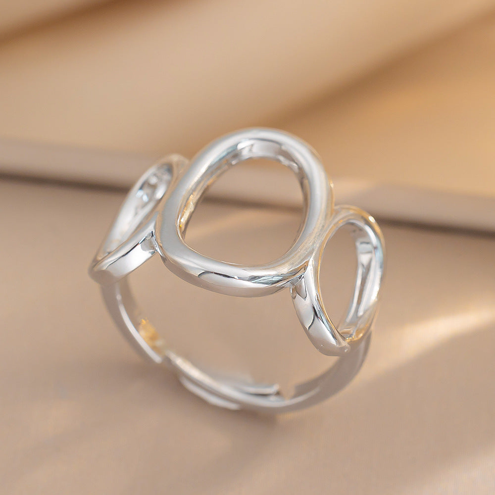 New Stainless Steel Ring European and American Fashion Minimalist Temperament Geometric Hollow Opening Jewelry Ring