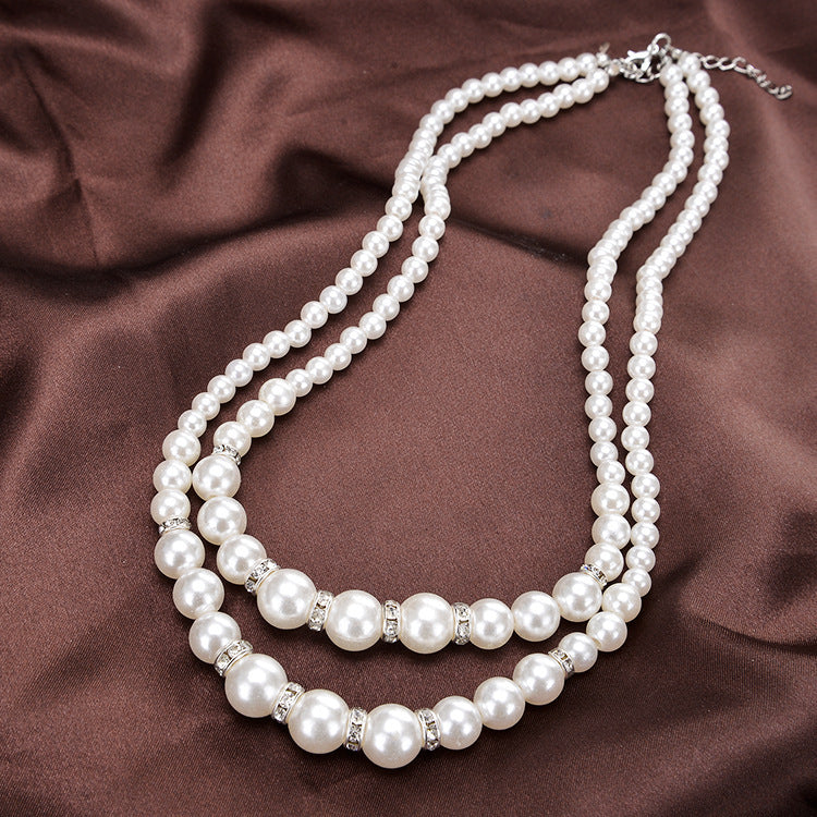 Cheongsam Pearl Necklace Women's Double-layer Multi-layer Neck Chain Collarbone Chain Retro Stacked Collarbone Chain
