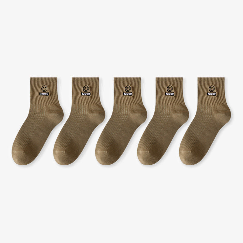 Smiley Sports Socks Sweat-absorbing Japanese Student Socks Spring, Autumn and Winter Medium Tube Socks Women's Wholesale