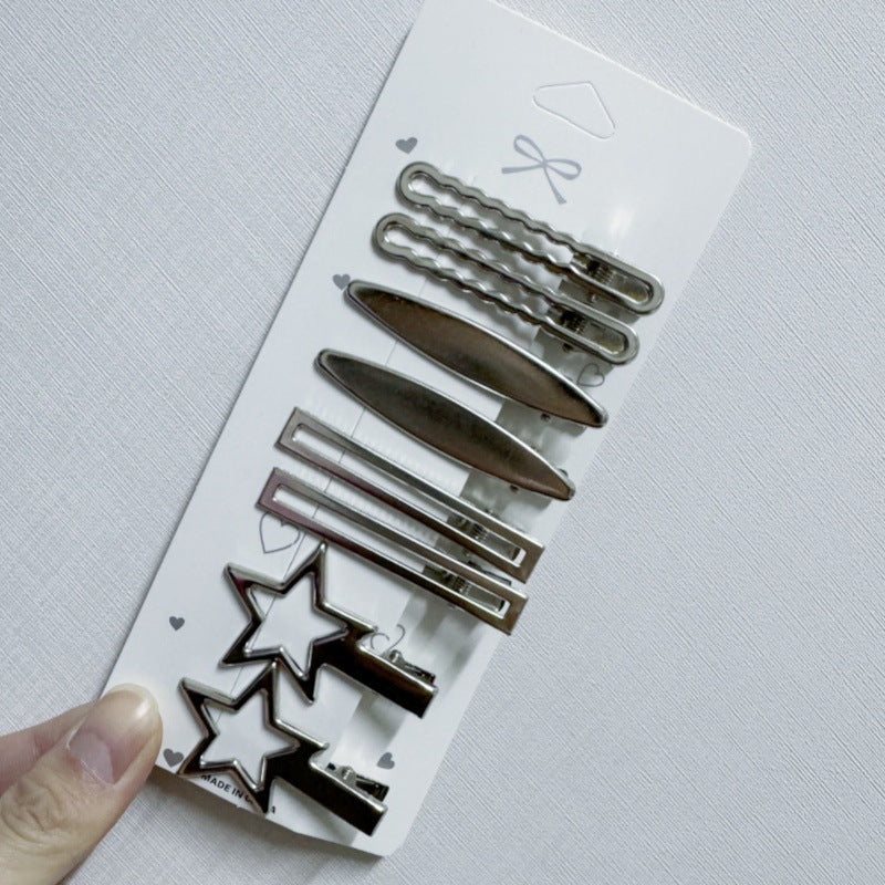 Metal Hairpin Side Broken Hair Bangs Hairpin Spice Girl Hair Accessories Silver Bangs Clip Set Internet Celebrity Side Clip One-word Clip