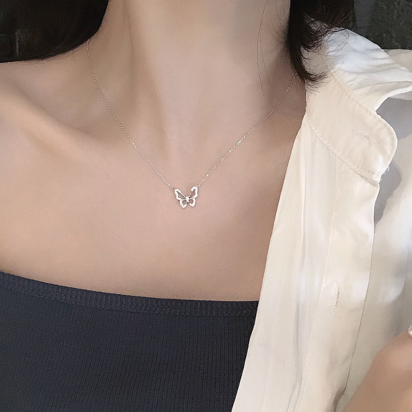S925 Sterling Silver Premium Butterfly Necklace Gift Ins Female Niche Cold Wind Light Luxury Personalized Fashion Internet Celebrity Pendant