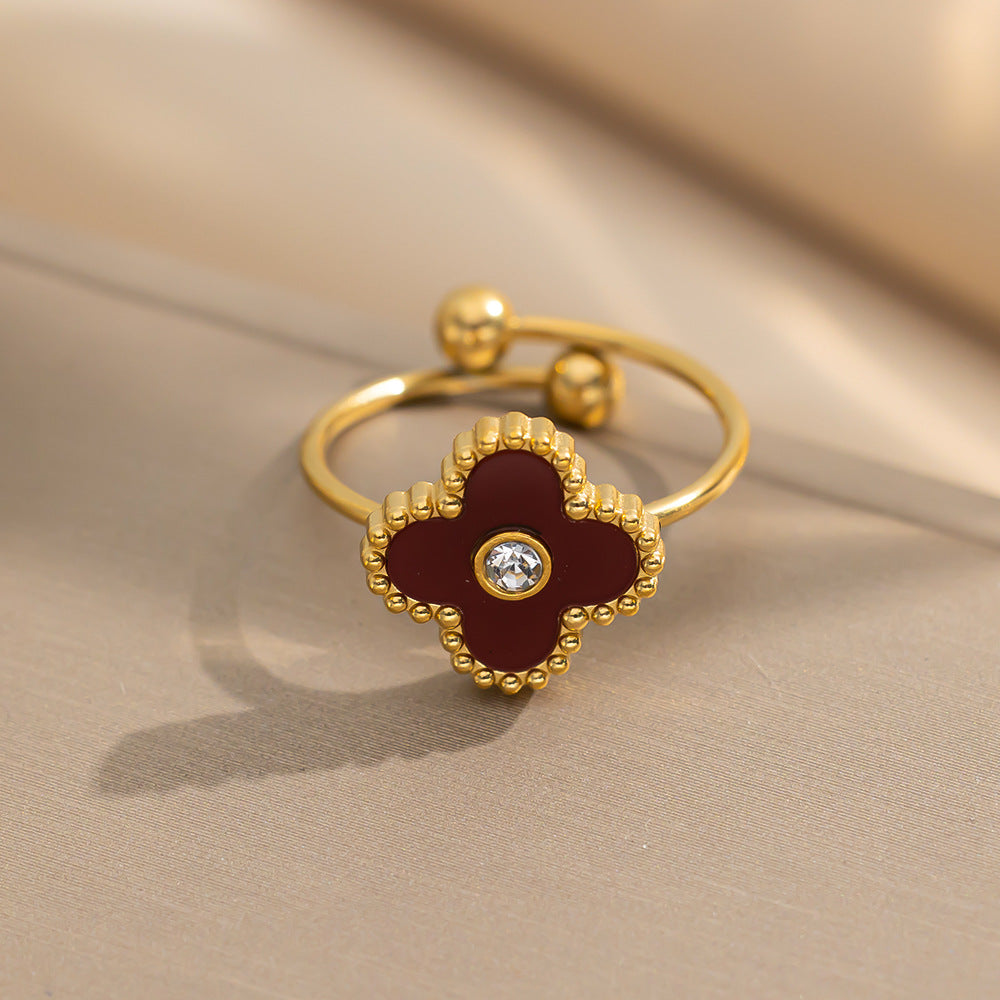New Four-leaf Clover Titanium Steel Ring Women's Adjustable Ring Niche Small, Fresh and Compact Design Jewelry Wholesale