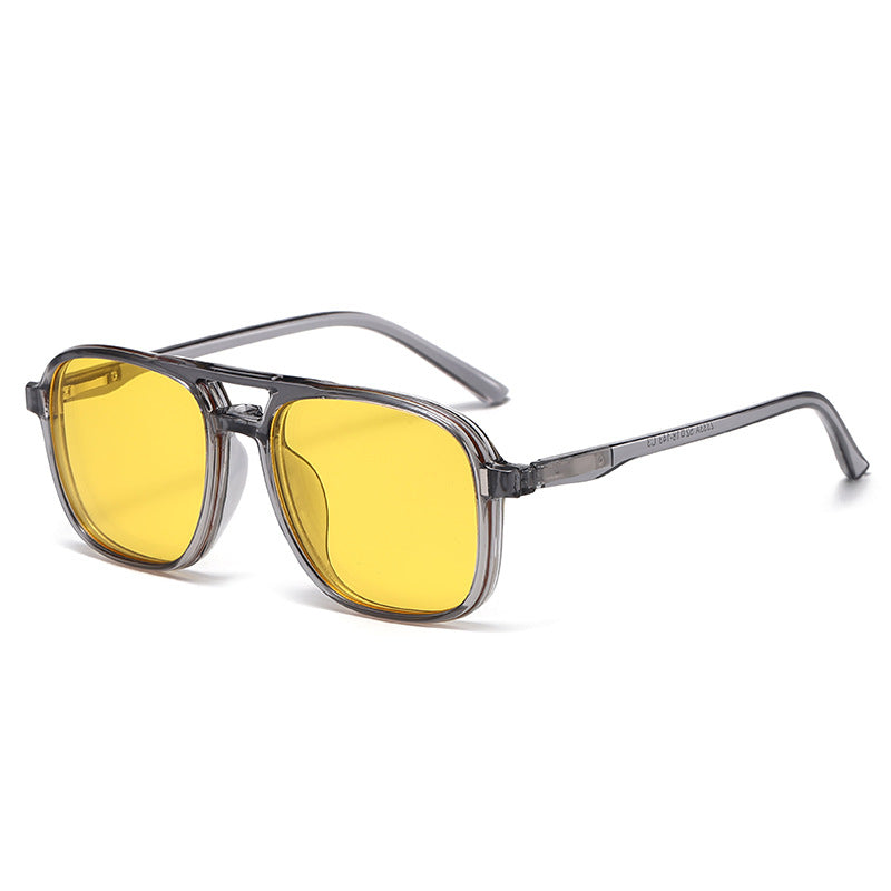 Double Beam Series Magnetic Sleeve Glasses Polygonal Polarized Sunglasses Men's European and American Cross Glasses with Degree Glasses 5-in-1 Sunglasses