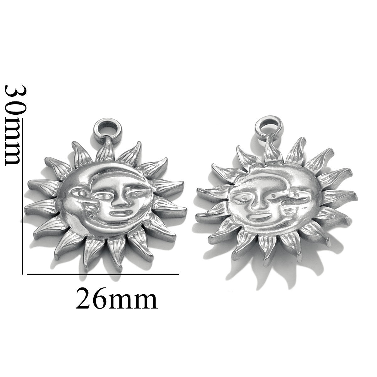 Vintage European and American Stainless Steel Smiley Face Sun and Moon Pendant, Titanium Steel DIY Pendant Necklace Handmade Accessories