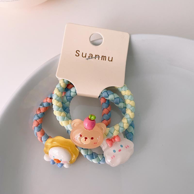 Spring New Children's Colorful Braided Headband Little Girl Ponytail Does Not Hurt Hair Cute Cartoon Flower Rubber Band