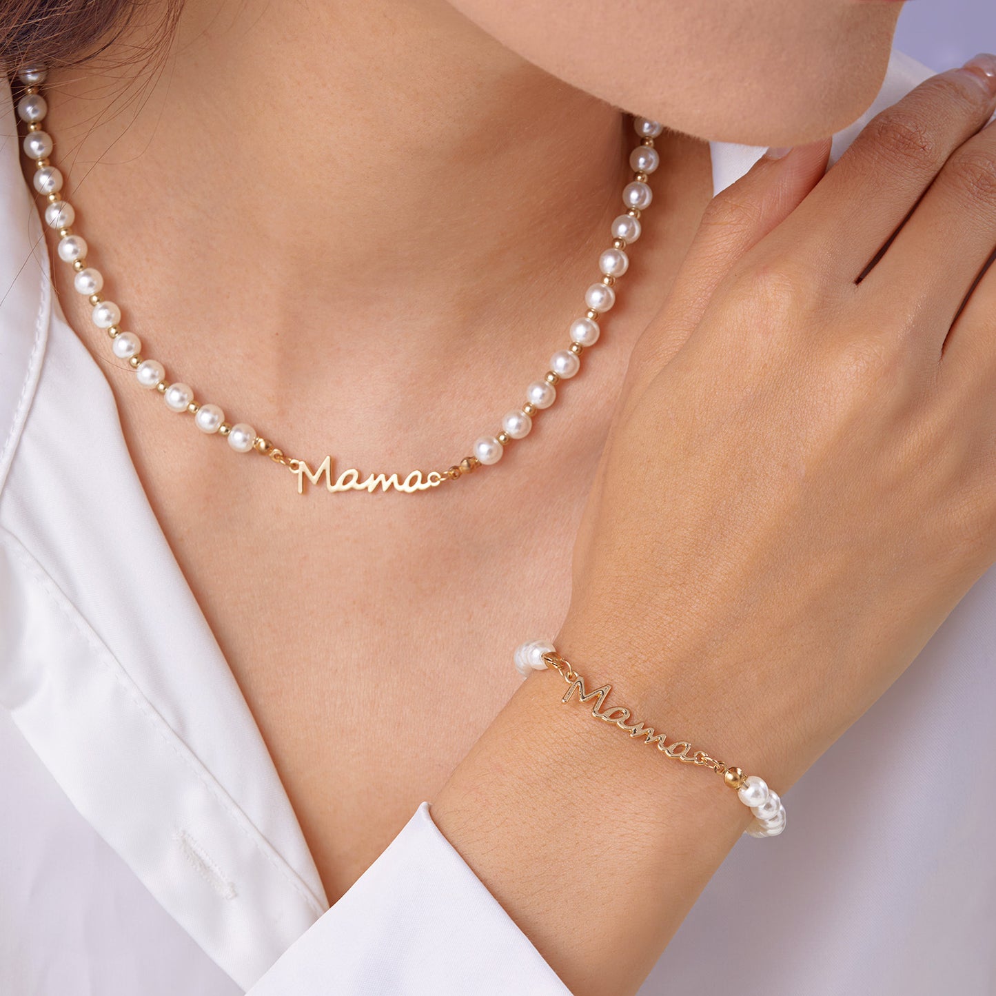 Japan and Korea Fashion Mother's Day Gift Letter Mama Pearl Necklace Versatile Mom Set