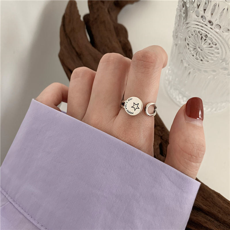 Heavy Industry Ring Female Ins Does Not Fade Fashion Personality Retro Cold Wind Niche Gemstone Open Index Finger Ring Tide