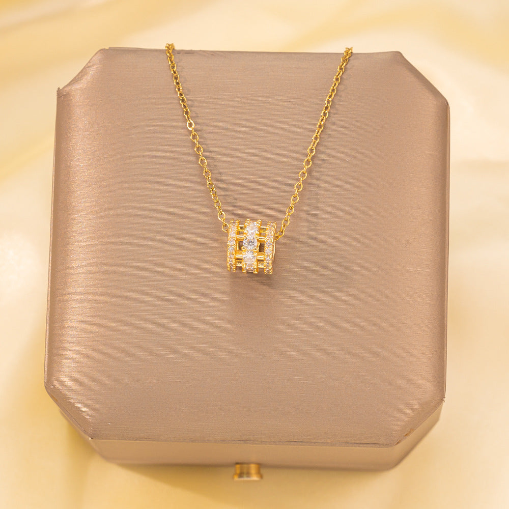 Copper Pendant Titanium Steel Necklace for Women Slightly Inlaid Zircon Pendant Girl Necklace