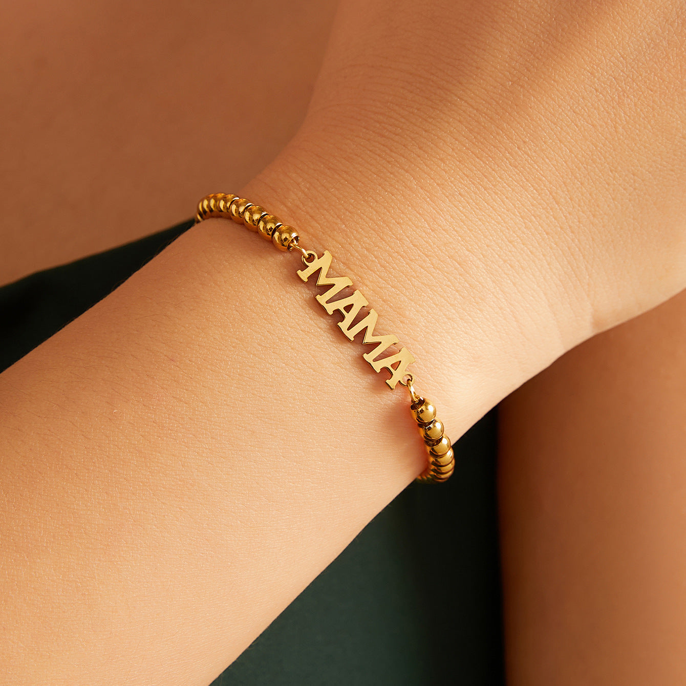 New Simple Stainless Steel Plated 18K Gold 4MM Bead Mother Bracelet Women's Mother's Day Gift Jewelry
