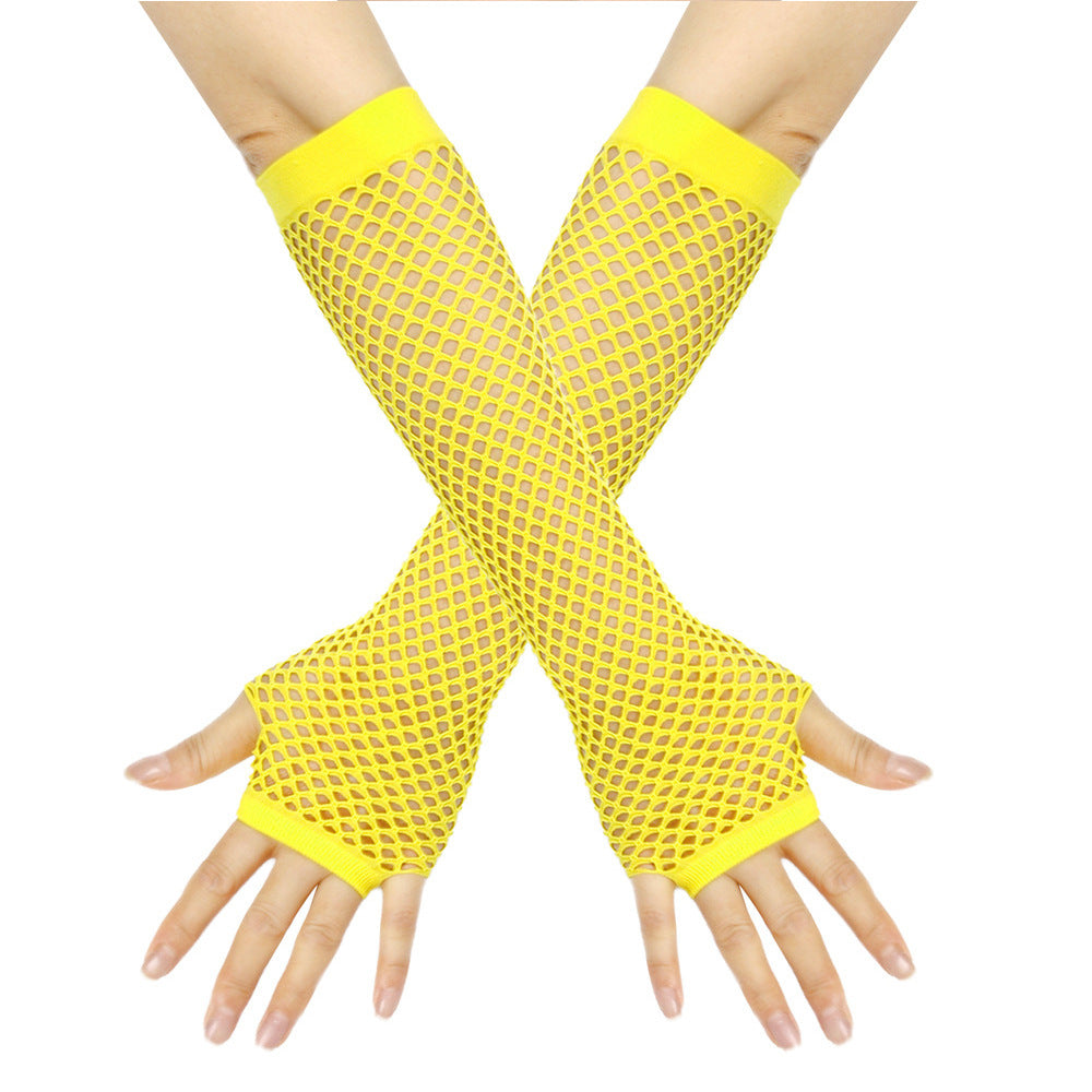 European and American Rough Net Fishing Net Elastic Gloves Sexy Long Gloves Punk Half Finger Nightclub Party Etiquette Gloves