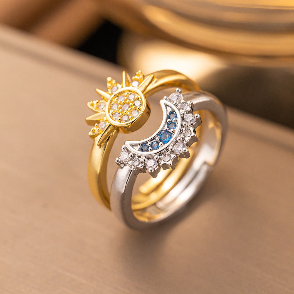 Sun and Moon Tonghui Open Ring Pendant Micro-inlaid Zircon Titanium Steel Necklace Bracelet Couple Ring
